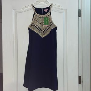 Lilly Pulitzer Navy and Gold dress— size 0 women’s — NWT